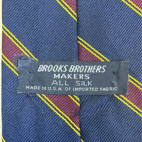 Vintage Brooks BrothersNavy Silk Stripe Tie Yellow & Burgundy Classic USA-Made - Picture 2 of 7